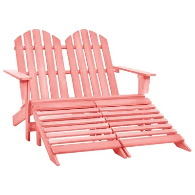 Image de Banc de jardin Adirondack 2 places avec repose-pieds The Living Store, en bois de sapin, rose
