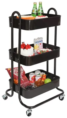 Metall-Küchenwagen, 3 Ablagen, 4 Rollen, 46x40x84 cm, schwarz