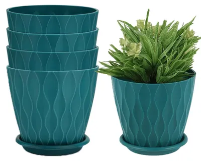 Image de Set de 5 pots de fleurs en plastique de 15,5 cm pour intérieur et extérieur