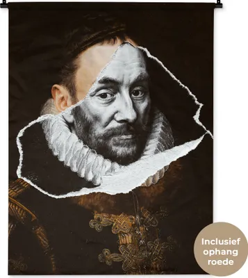 Produktbild von MuchoWow® Wandteppich Wandbehang Wilhelm von Oranien -Adriaen Thomasz - Schwarz und Weiß 90x120 cm Tapisserie Dekoration Wandtuch - Wanddeko