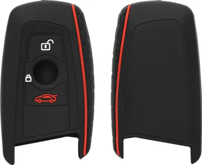 Produktbild von kwmobile Autoschlüssel Schutzhülle kompatibel mit BMW 3-Tasten Funk Autoschlüssel (nur Keyless Go) Hülle - Schlüsselhülle aus Silikon - in Schwarz Rot