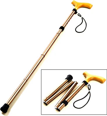 Immagine prodotto di Bastone da passeggio pieghevole in alluminio, regolabile in altezza da 84 a 94 cm, supporto per deambulazione in bronzo, con manico in legno