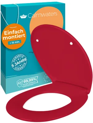 Produktbild von Calmwaters® Premium WC Sitz einfache Montage, Toilettendeckel bis 250 kg, EU, antibakterieller Duroplast, Absenkautomatik, 2 Montage Optionen, abnehmbar, Klobrille, oval, Rot
