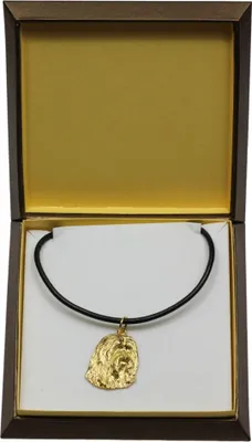 Produktbild von Bearded Collie - Hundehalsband in Geschenkbox, vergoldeter Anhänger für Hundefans, auffälliger Schmuck von Art-Dog