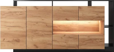 Produktbild von 4-türige Kommode mit 4 Nischen und LED-Beleuchtung - Natürliches Licht und Anthrazit - IDESIA