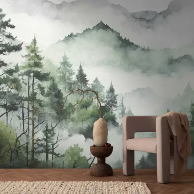 Produktbild von Profhome 398991-GU Fototapete Wald matt grün weiß grau 3,71 m x 2,8 m