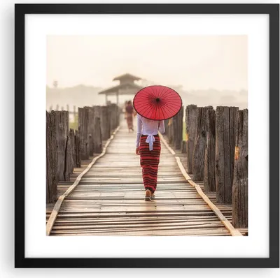 Produktbild von Gerahmtes Poster - Schwarzer Rahmen - Birma Regenschirm Brücke - 40x40 cm - Wand Bild - Wanddeko - Wandbilder - Wandposter - Bilderrahmen - Bilder - Kunstdruck - Wandbild - P2BAC40x40-4261