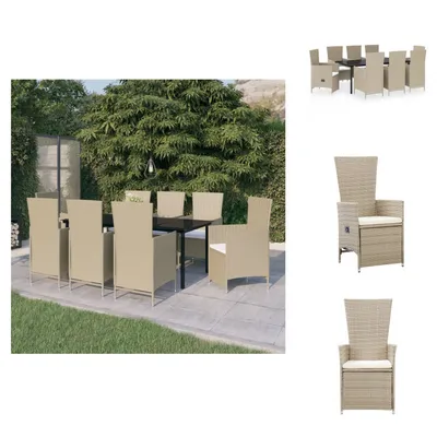 Image de vidaXL Ensemble de jardin 9 pièces avec coussins Beige - Ensemble de meubles de jardin