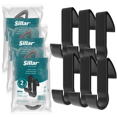 Obrázek produktu pro Sillar 6x háček na radiátor černý – držák na ručníky do koupelny, háček na župan, montáž bez použití stěny