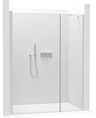 Imagen del producto de Puerta de ducha corredera Antelo con parte fija, lado izquierdo/derecho, 6 mm, cromo, vidrio transparente, 140(80+60)x190 cm