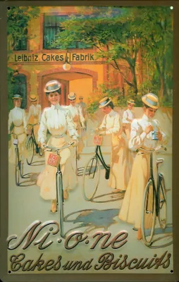 Produktbild von Blechschild Leibniz Nione Cakes and Biscuits Damen Fahrrad Schild Werbeschild