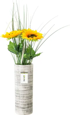 Produktbild von Blumenvase aus Keramik Weiß schwarz Glanz H 31,5 cm D 11,7 cm Dekorative Tisch Vase Röhre Blumen Deko Orchidee Modern Glamour