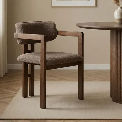 Produktbild von Skye Decor, Hochwertiger Stuhl aus 100% Buchenholz, Polyester mit Chenille-Textur, Pflegeleicht, 54 x 76 x 54 cm | Braunes und Dunkelwalnuss-Finish, Modernes Design für jeden Raum.