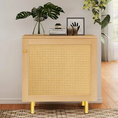 Zdjęcie produktu dla Komoda 60 x 40 x 63 cm, 1 drzwiczka, rattan, styl rustykalny, szafka nocna, szafka do przechowywania
