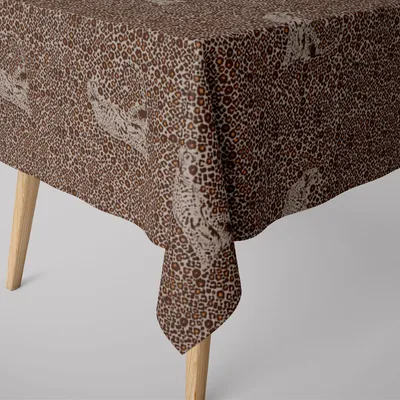 Produktbild von Tischdecke Leinenlook Leoparden natur braun div. Größen Größe 130x260cm