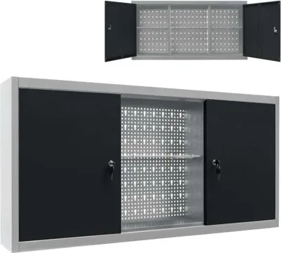 Image de Armoire à outils murale Style Industriel Métal Gris et noir