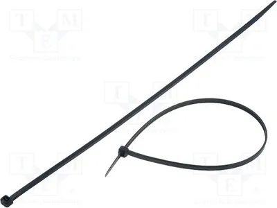 Obrázek produktu pro 100 kusů stahovacích pásek, délka: 368 mm, šířka: 4,8 mm, barva: černá. Stahovací pásky, pevnost: 215,5 N