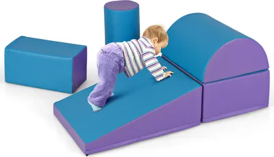 Produktbild von COSTWAY 5 TLG. Schaumstoffbausteine, Riesenbausteine zum Toben und Klettern, Softbausteine Bauklötze aus Schaumstoff, Blau, Lila