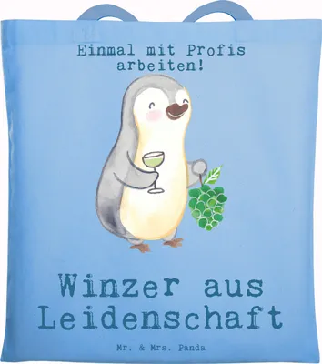 Produktbild von Mr. & Mrs. Panda Uni Tasche Winzer Leidenschaft - Sky Blue - Geschenk, Laptoptasche, Jutebeutel, Tote Bag, Shopping
