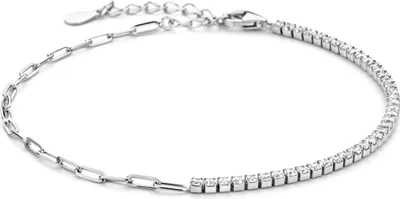 Produktbild von Neu Bling 9NB-1255 Silbernes Tennisarmband - Halbe Glieder - Zirkonia - 1.5mm - Armband - 17+3cm - Geschenk für Sie - Rhodium - Silber