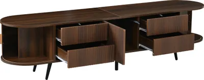 Produktbild von Merax Ovaler TV-Ständer  mit 4 Schubladen und 2 Rolltüren, TV Möbel bis 80 Zoll mit separaten Schrankfach, Lowboard Wohnzimmerschrank, Walnuss