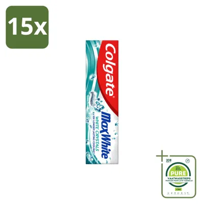 Immagine prodotto di 15 tubetti di dentifricio Colgate Max White Whitening Crystals - 100 ml - Confezione grande - 15 pezzi