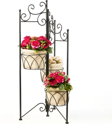 Produktbild von Pflanzenständer schwarz aus Metall - klappbar - Blumentopf Ständer 75 cm