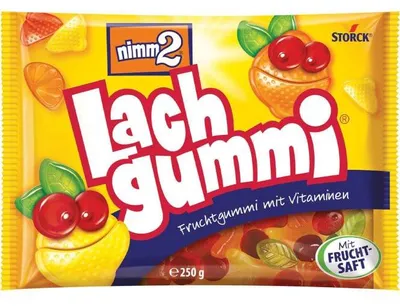 Produktbild von STORCK Gummibären Nimm2 Lachgummi, Gummibärchen, 250 g, Banane, Zitrone, Orange, Mehrfarbig, Tasche