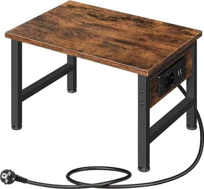 Productafbeelding van printerstandaard, thuiskantoor printerstandaard met USB-poorten en stopcontact, verstelbare voeten voor thuiskantoor, vintage bruin en zwart