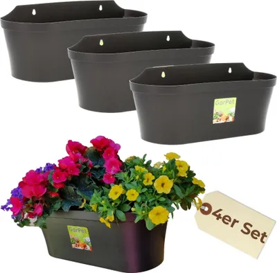 Produktbild von 4er Set Wand Blumentopf im Set Wandblumentopf Wandtopf Pflanzgefäß Blumenkasten Outdoor Wandblumenkasten Wandpflanztopf Wandampel Anthrazit