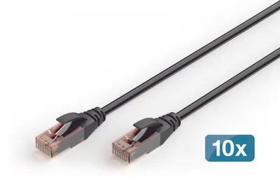 Zdjęcie produktu dla Digitus Zewnętrzny kabel krosowy CAT 6 U/UTP, PE, 10 szt., 1 m, Cat6, U/UTP (UTP), RJ-45, RJ-45, Czarny