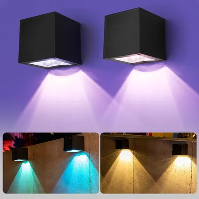 Solar-Wandleuchten 2er-Set, warmweiß + RGB, IP65, für Außen