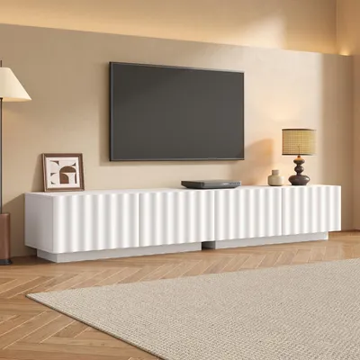 Produktbild von Merax TV Lowboard mit Wellenfront Design, Push-to-Open, TV Schrank mit Stauraum, modernes minimalistisches TV Möbel, Weiß