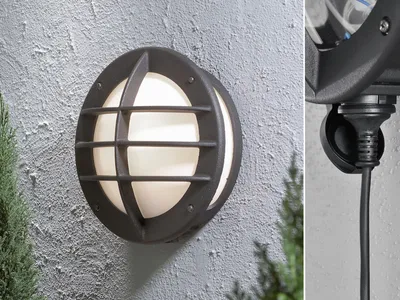 Produktbild von LED Außenwandleuchte Fassadenbeleuchtung mit Steckdose Kellerlampe Schwarz, rund