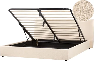 Obrázek produktu pro BELIANI Postel s úložným prostorem béžová buklé čalounění 180 x 200 cm klasické čelo dřevěné rošty ložnice