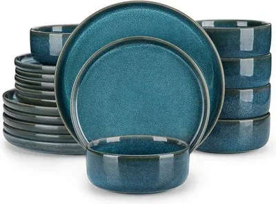 Zdjęcie produktu dla Ceramiczne zestawy obiadowe dla 6 osób – Blauw – 18-częściowe – ceramika – zestaw obiadowy i deserowy