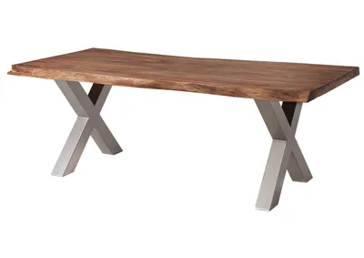 Image de MASSIVMOEBEL24 | Table à manger 220x100 en bois de Sheesham teinté brun mat pieds en X gris FREEFORM 5