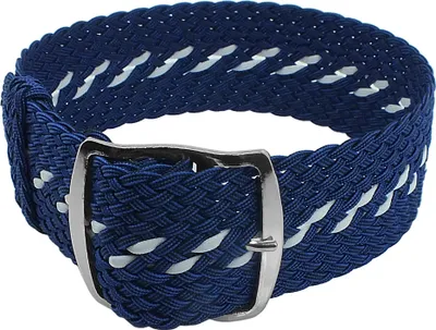 Produktbild von Minott Uhrenarmband Textilgewebe Perlon geflochten Dornschließe | 20mm, Farbe:blau, Schließe:Silbern