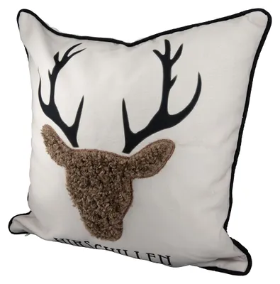 Produktbild von Gilde Kissen, quadratisch, "Hirschillen", Schriftzug, Polyester, creme, VE 3, B. 45 cm, H. 45 cm 47409