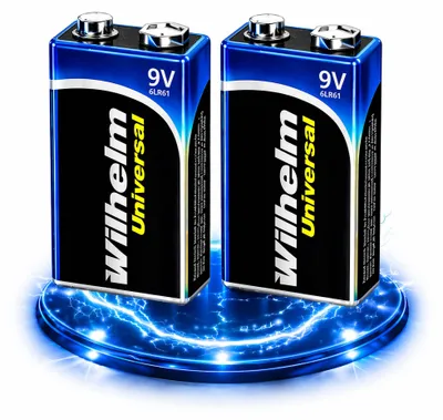 Produktbild von 2 x Wilhelm Universal 9V Block Batterien auch für 10 Jahres Rauchmelder geeignet Longlife Blockbatterie für maximale Lebensdauer 6LR61 9 Volt