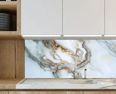 Produktbild von Myphotostation 101,6 x 50,8 cm (B x H), Spritzschutz aus gehärtetem Glas mit abstraktem Marmor-Design und goldenen Adern für Küche, Herd und Wand