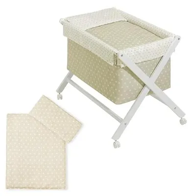 Imagen del producto de Cuna de madera para bebé Silecomplaza, con ruedas y colchón (color beige)
