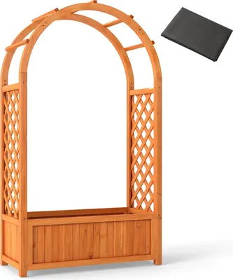 Produktbild von GOPLUS Hochbeet mit Rankgitter, Blumenkasten mit Bogenpergola & Ablauflöchern, Pflanzkasten Gartenbeet Rankgitter Rankhilfe, Orange