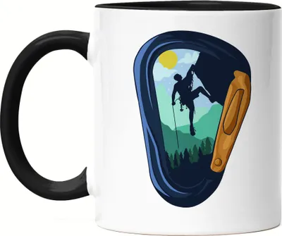 Produktbild von Klettern Tasse Schwarz Kletterer Berge Hügel Felsen Gipfel Höhe Sport Kletterschuhe Bouldern Steil Freizeit Hobbie