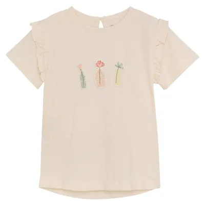 Image de T-shirt pour filles Minymo, col rond, 95% coton, 5% Élasthanne, coupe classique