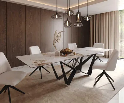Produktbild von DELIFE Esstisch Edge 300x100 Keramik Minas Melange Weiß-Beige Spider Flachstahl Schwarz