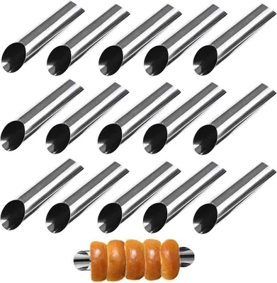 Produktbild von Backform, 15tlg Set Gerade Röhrchen Spritztüllen Schaumrollen Sahnerollen - Cannoli Röhrchen Edelstahl Kuchen Gebäck Spirale Horn Backform Backzubehör(125 x 25mm)15pcs
