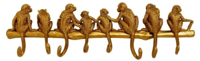 Produktbild von Wandgarderobe Monkey, Gold, Garderobenleiste mit 8 Haken, Affenmotiv, 22x70x6 cm (H/B/T)