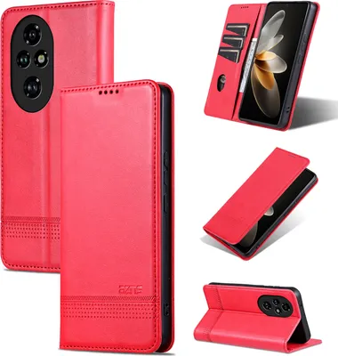 Produktbild von Leder Hülle für Honor 200 Pro, Klapphüllen Brieftasche Magnetverschluss Ständer Schutzhülle Rosa