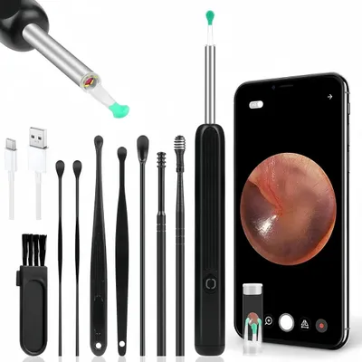 Produktbild von Ohrenschmalz Entferner, Otoskop, Wifi Ohrenreiniger, 360° Kamera, IP67, 6 LED, Earpick Ohrreiniger mit Licht Ohrlöffel für Baby Kinder Erwachsene